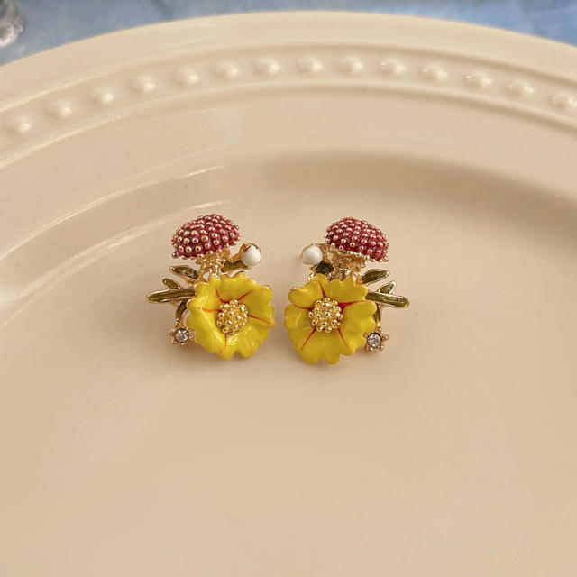 925 needle color enamel sweet flower studs earrings collection