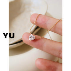 Dainty heart round diamond stainless steel necklace