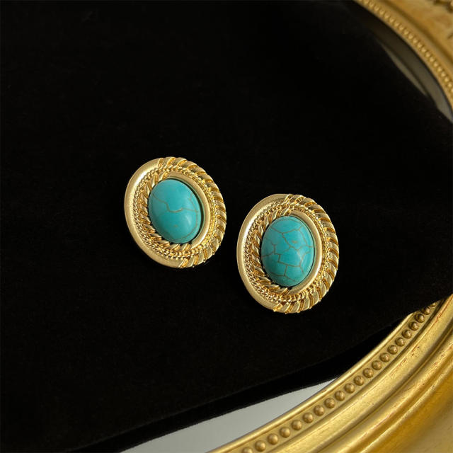 925 needle vintage turquoise bead women earrings