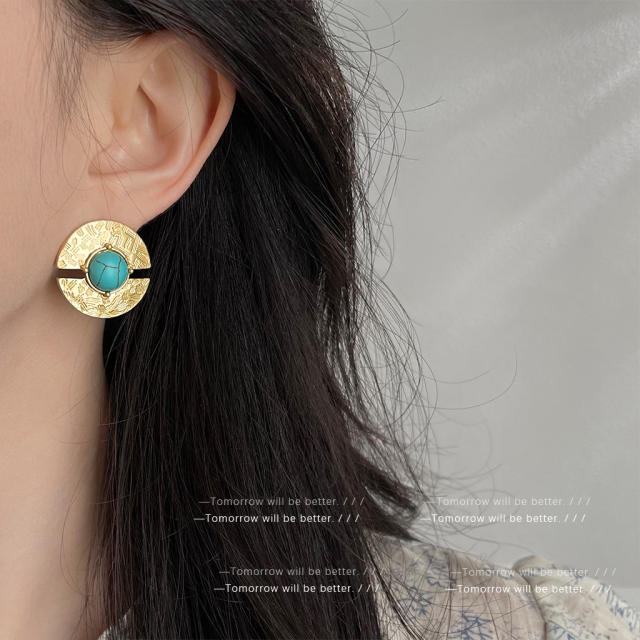 925 needle vintage turquoise bead women earrings