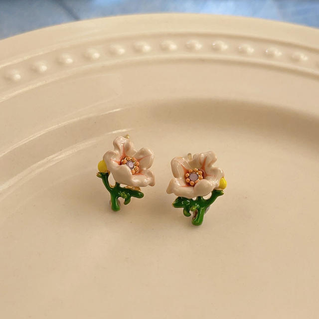925 needle color enamel sweet flower studs earrings collection