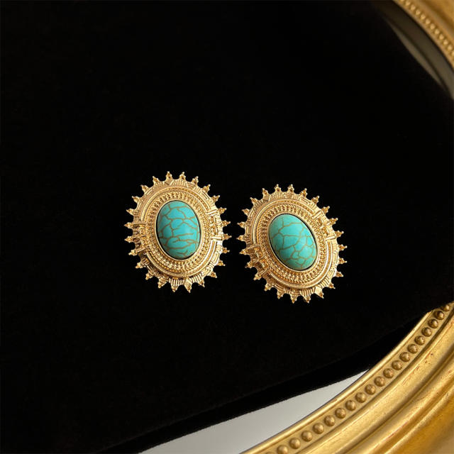 925 needle vintage turquoise bead women earrings