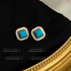 925 needle vintage turquoise bead women earrings