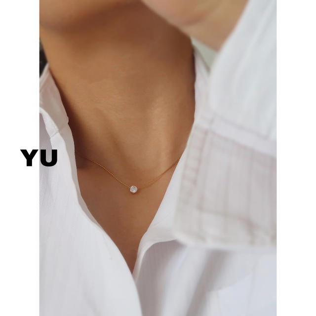 Dainty heart round diamond stainless steel necklace