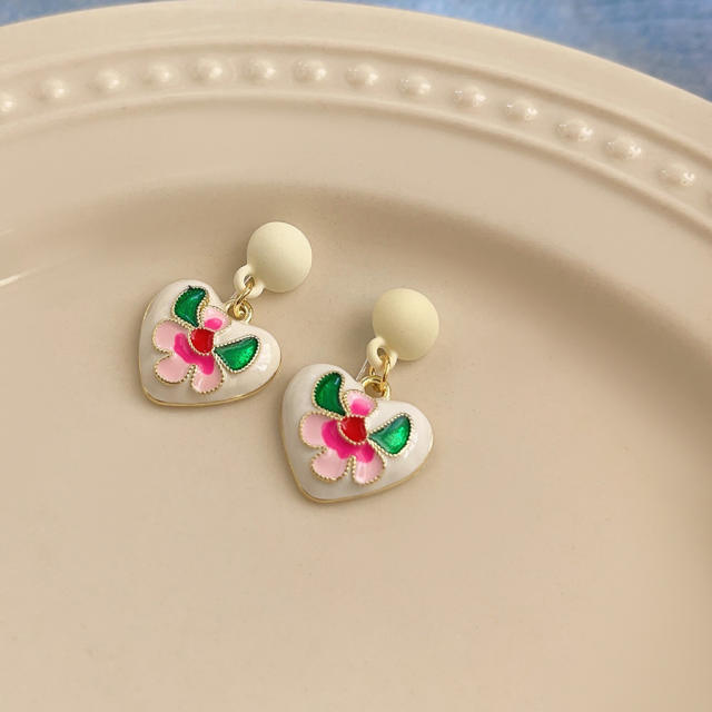 925 needle color enamel sweet flower studs earrings collection