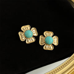 925 needle vintage turquoise bead women earrings