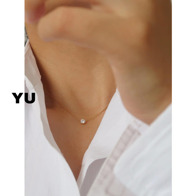 Dainty heart round diamond stainless steel necklace