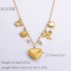 18KG multi element bow sun charm stainless steel necklace
