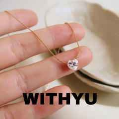 Dainty heart round diamond stainless steel necklace