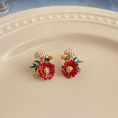 925 needle color enamel sweet flower studs earrings collection