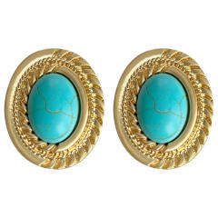 925 needle vintage turquoise bead women earrings