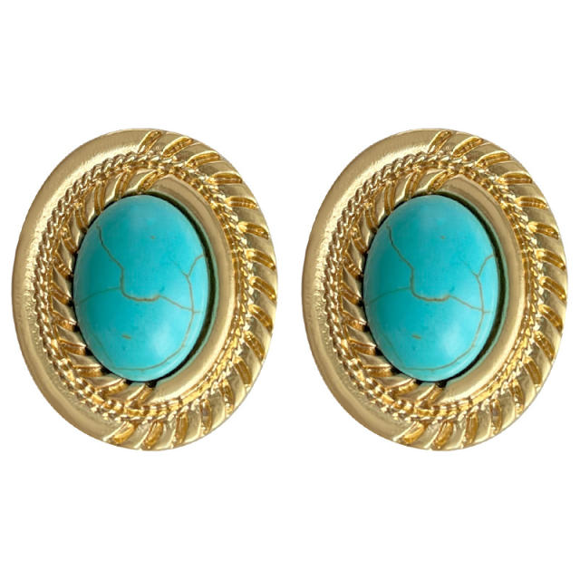925 needle vintage turquoise bead women earrings