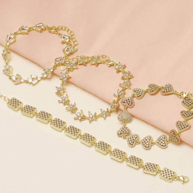 Delicate gold plated copper full diamond bracelet tennis bracelet