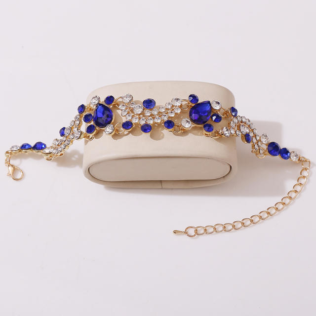 Delicate colorful glass crystal statement necklace set wedding bridal necklace set