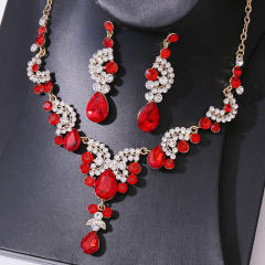 Delicate colorful glass crystal statement necklace set wedding bridal necklace set