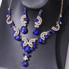 Delicate colorful glass crystal statement necklace set wedding bridal necklace set