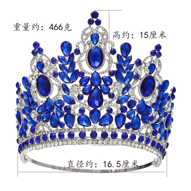 Luxury miss world beauty colorful glass crystal statement tall hair crown