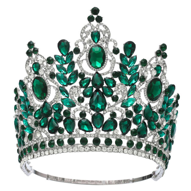 Luxury miss world beauty colorful glass crystal statement tall hair crown