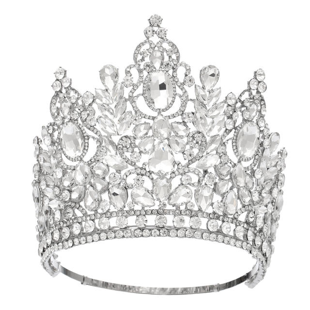 Luxury miss world beauty colorful glass crystal statement tall hair crown