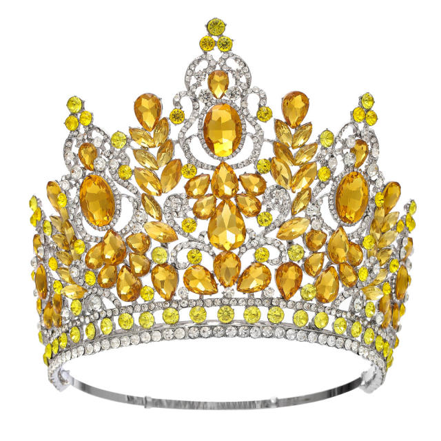 Luxury miss world beauty colorful glass crystal statement tall hair crown