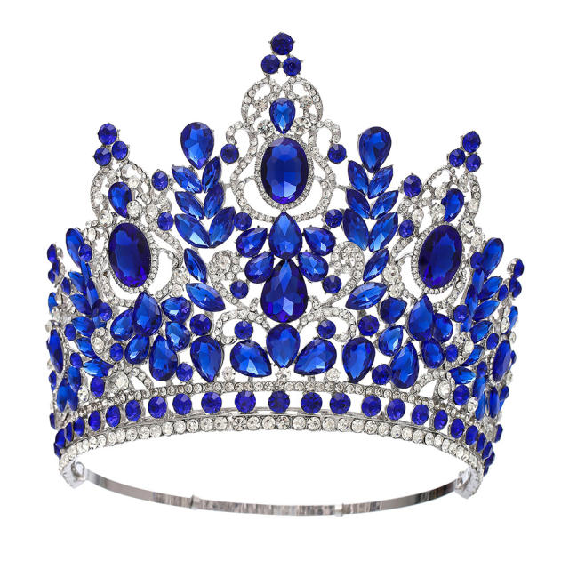 Luxury miss world beauty colorful glass crystal statement tall hair crown