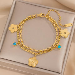 18KG laser Cherry blossoms charm stainless steel bracelet