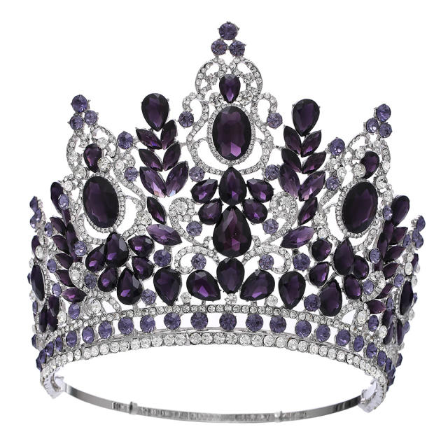 Luxury miss world beauty colorful glass crystal statement tall hair crown