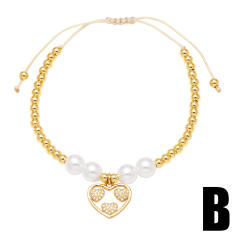 Elegant pearl bead gold plated copper heart charm slide bracelet