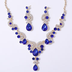 Delicate colorful glass crystal statement necklace set wedding bridal necklace set