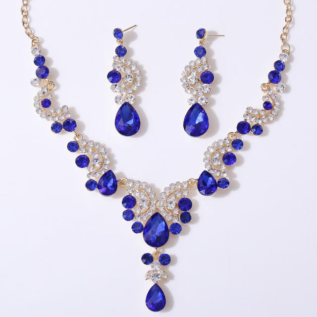 Delicate colorful glass crystal statement necklace set wedding bridal necklace set