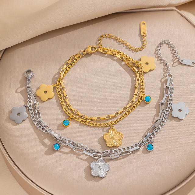 18KG laser Cherry blossoms charm stainless steel bracelet