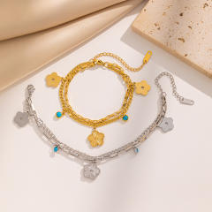 18KG laser Cherry blossoms charm stainless steel bracelet