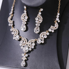 Delicate colorful glass crystal statement necklace set wedding bridal necklace set