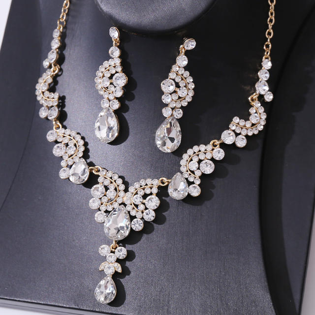Delicate colorful glass crystal statement necklace set wedding bridal necklace set