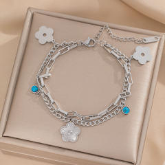 18KG laser Cherry blossoms charm stainless steel bracelet