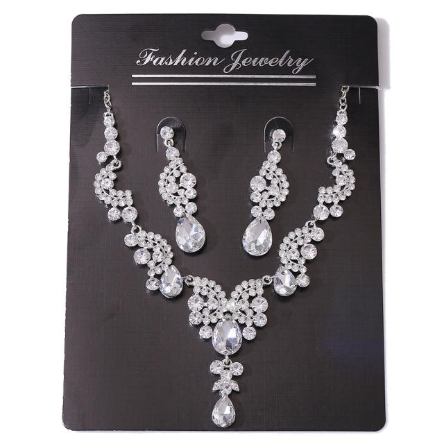 Delicate colorful glass crystal statement necklace set wedding bridal necklace set