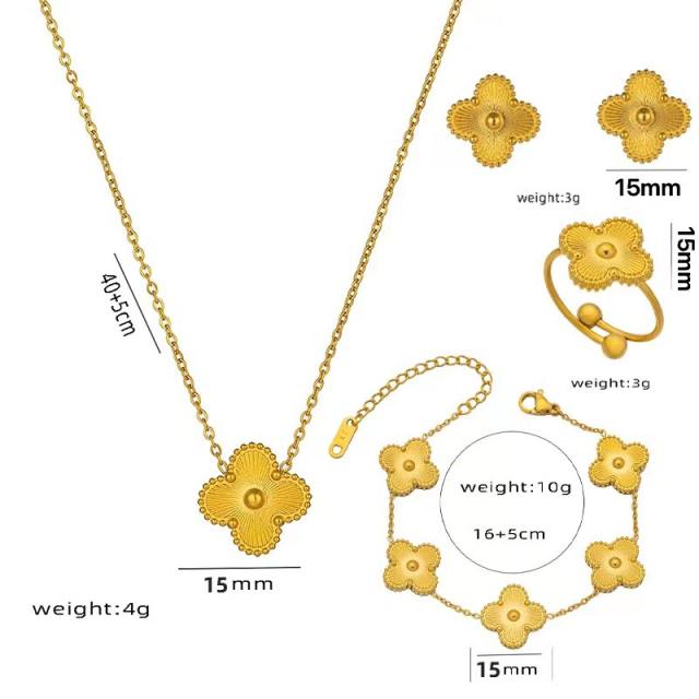 Elegant gold silver color clover design stainless steel necklace set