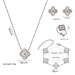 Elegant gold silver color clover design stainless steel necklace set
