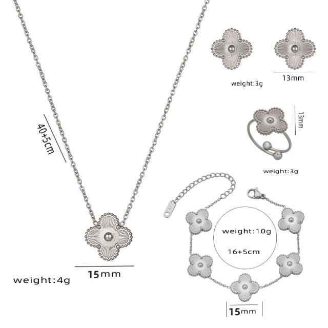 Elegant gold silver color clover design stainless steel necklace set