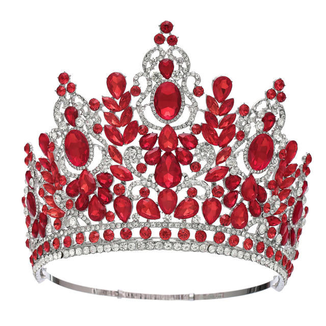 Luxury miss world beauty colorful glass crystal statement tall hair crown