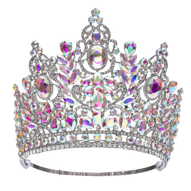 Luxury miss world beauty colorful glass crystal statement tall hair crown