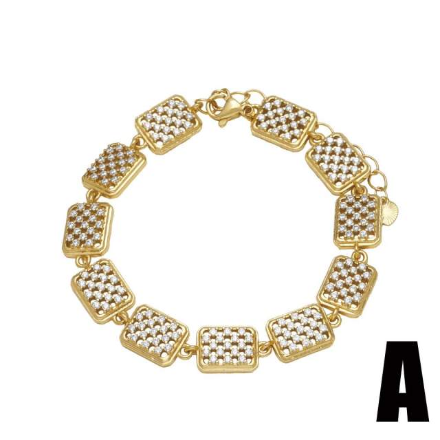 Delicate gold plated copper full diamond bracelet tennis bracelet