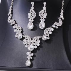 Delicate colorful glass crystal statement necklace set wedding bridal necklace set