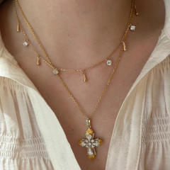 Italy palace trend luxury diamond cross copper necklace