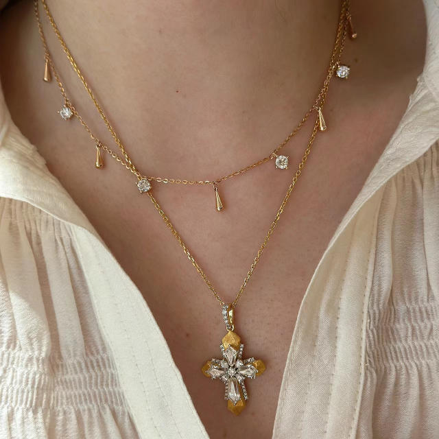 Italy palace trend luxury diamond cross copper necklace
