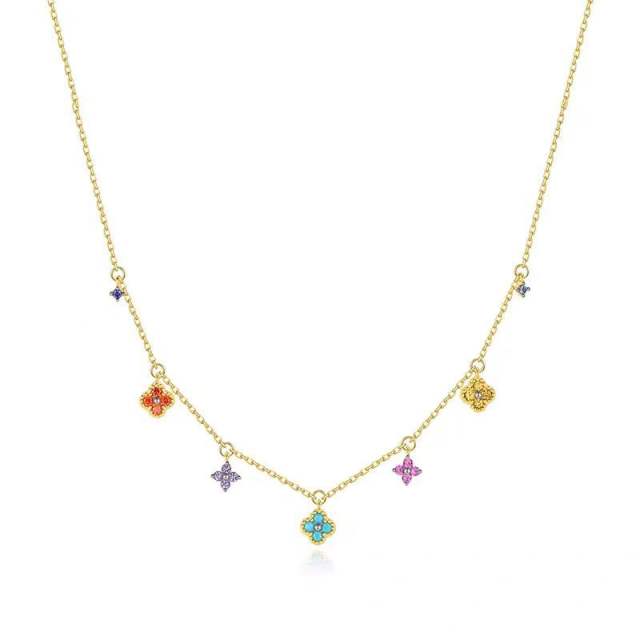 Summer colorul tiny clover necklace bracelet set