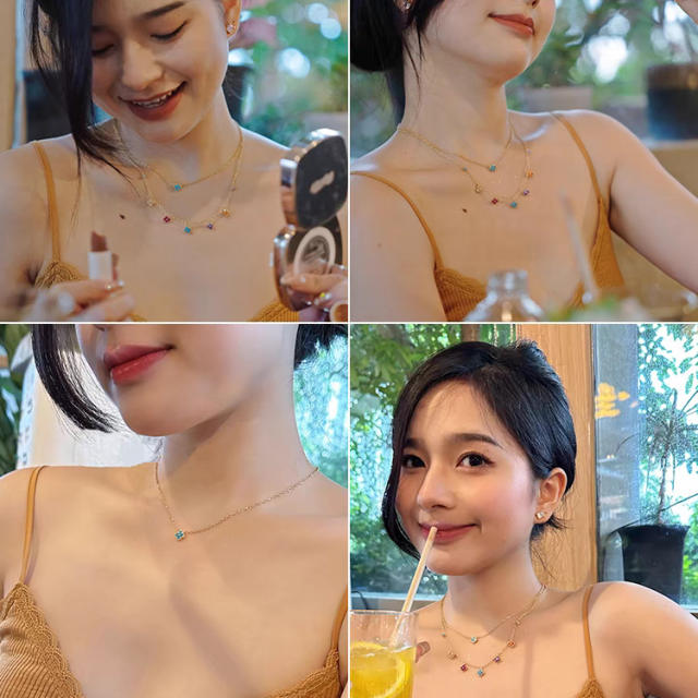 Summer colorul tiny clover necklace bracelet set