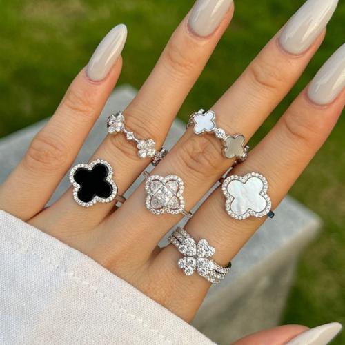 925 sterling silver diamond clover finger rings