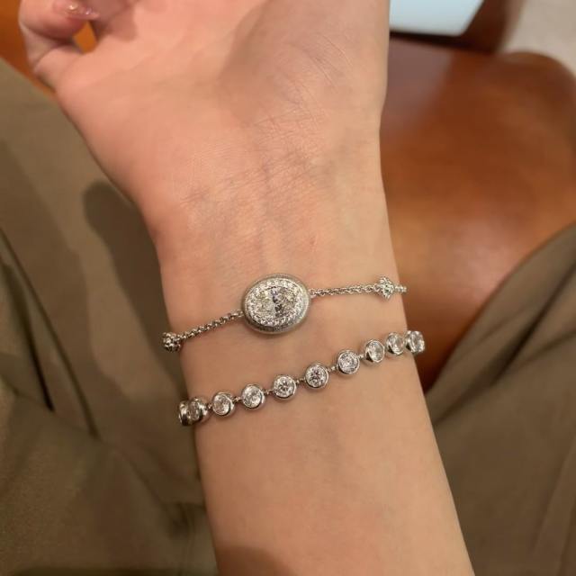 Italy palace design diamond oval cubic zircon copper bracelet