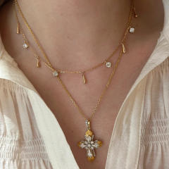 Italy palace trend luxury diamond cross copper necklace